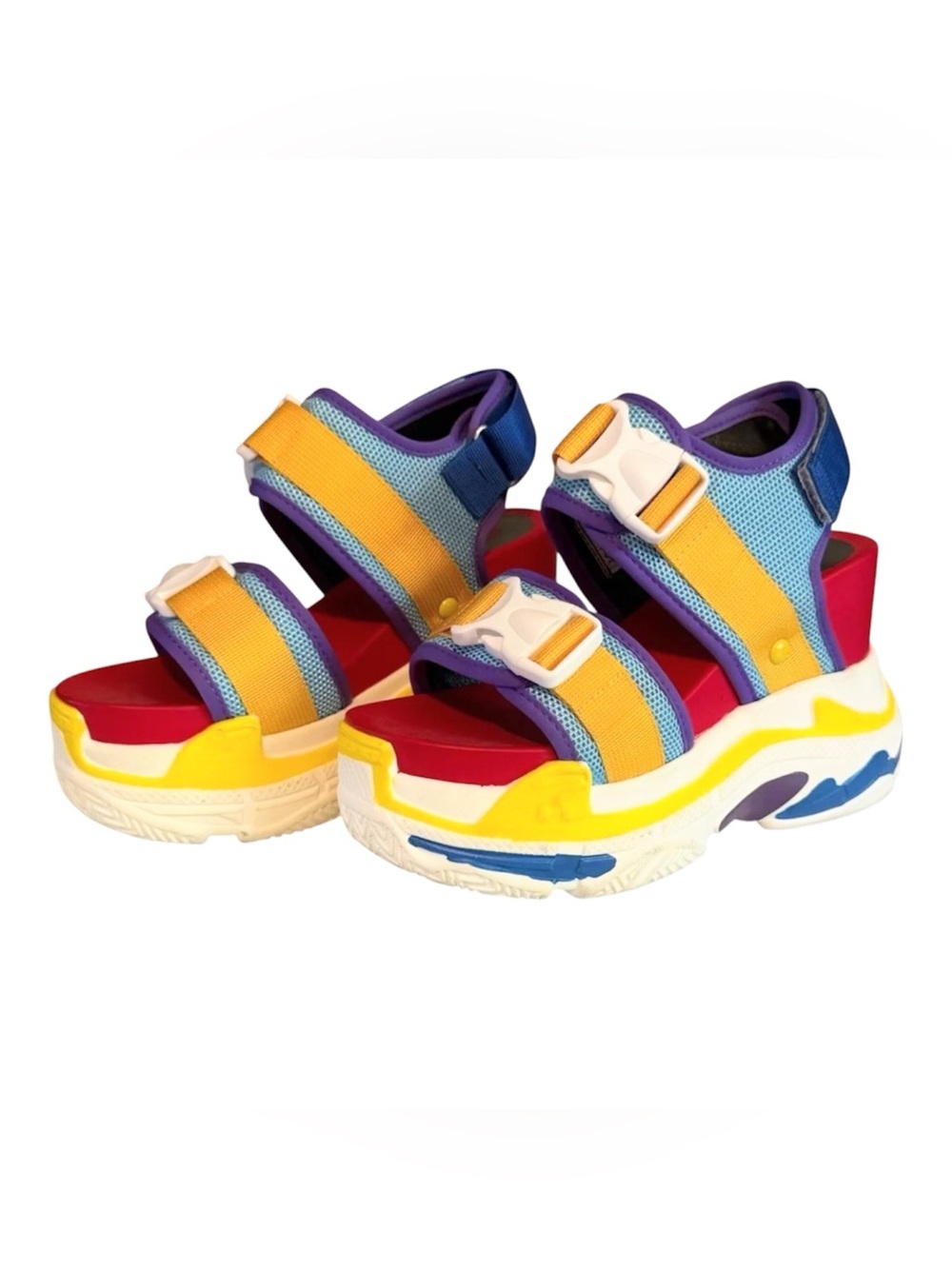 Colorblock Platform Sandals in Yellow, Blue & Red